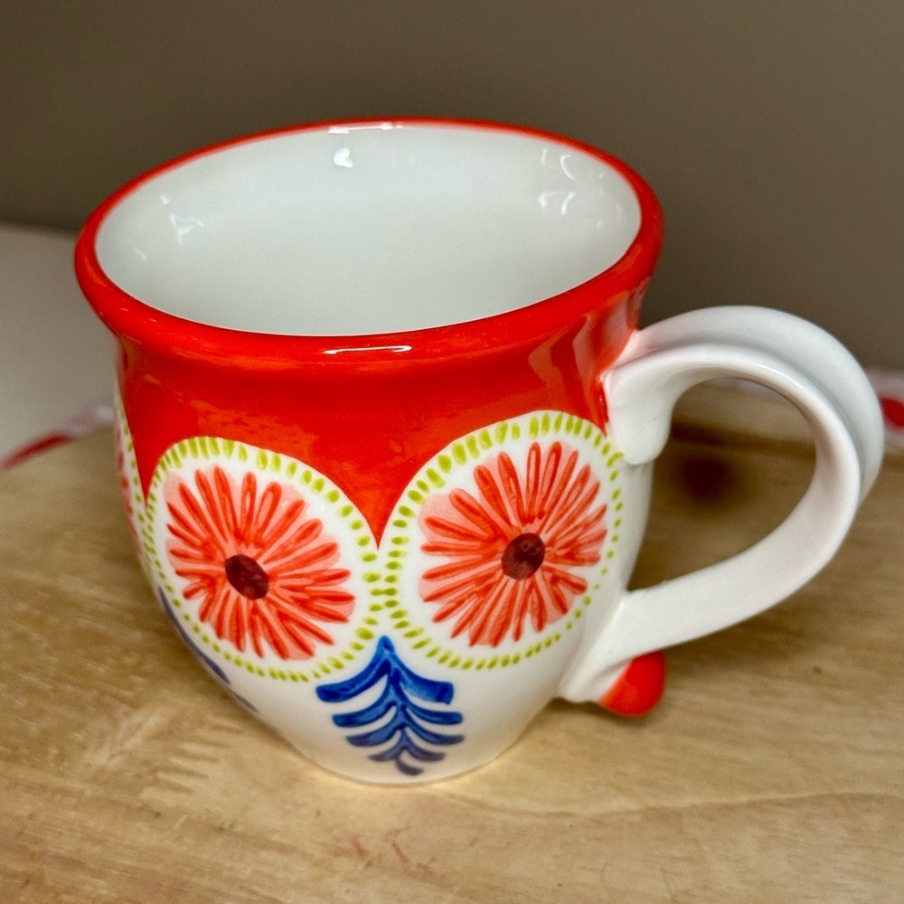 Anthropologie Baila Mug Red Flower Blue Leaf Design